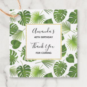Stylish Green Tropical Leaves Pattern Favor Tags
