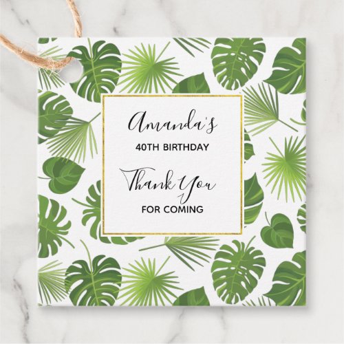 Stylish Green Tropical Leaves Pattern Favor Tags