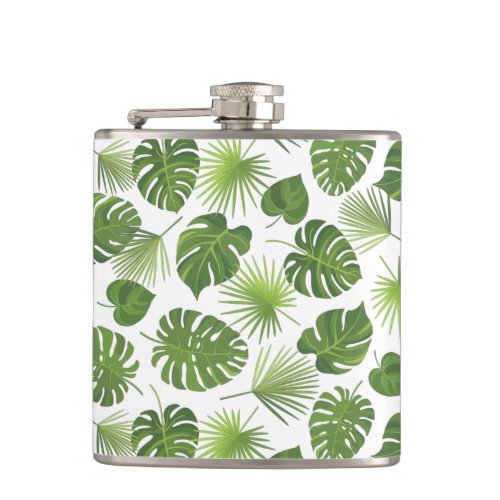 Stylish Green Tropical Leaves Pattern Flask