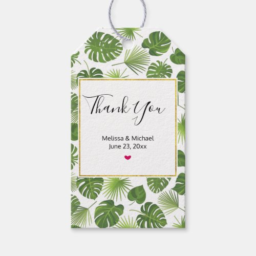 Stylish Green Tropical Leaves Pattern Gift Tags