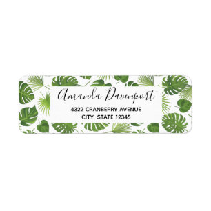 Stylish Green Tropical Leaves Pattern Label