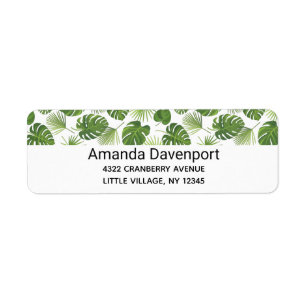 Stylish Green Tropical Leaves Pattern Label