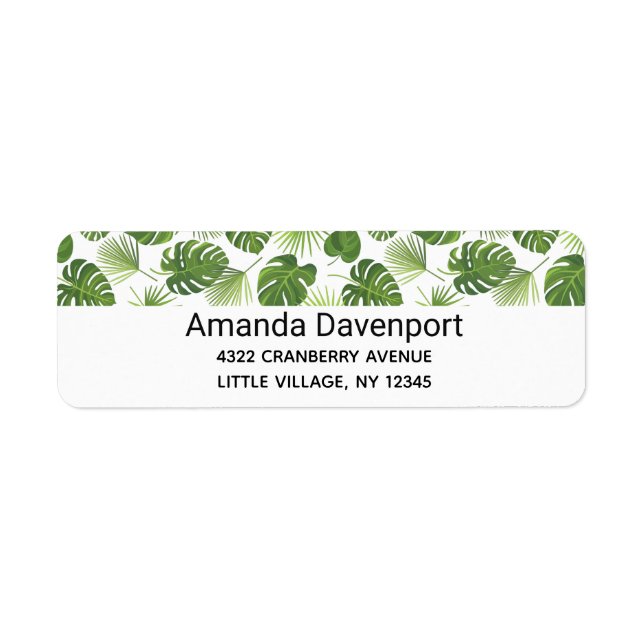  Stylish Green Tropical Leaves Pattern Label (Front)