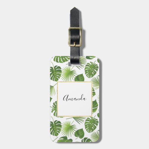 Stylish Green Tropical Leaves Pattern Luggage Tag