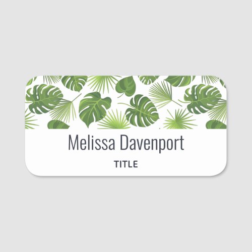 Stylish Green Tropical Leaves Pattern Name Tag