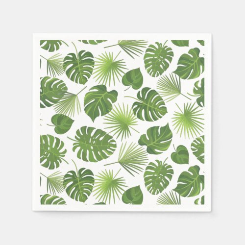 Stylish Green Tropical Leaves Pattern Napkins