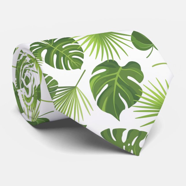 Stylish Green Tropical Leaves Pattern Neck Tie (Rolled)