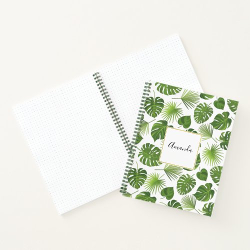 Stylish Green Tropical Leaves Pattern Notebook