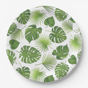Stylish Green Tropical Leaves Pattern Paper Plates