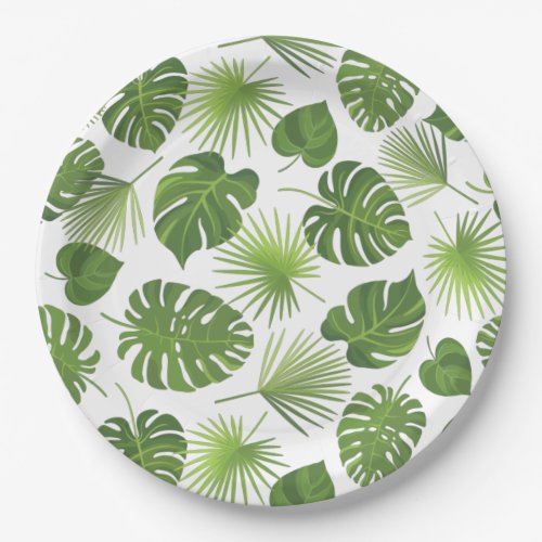 Stylish Green Tropical Leaves Pattern Paper Plates