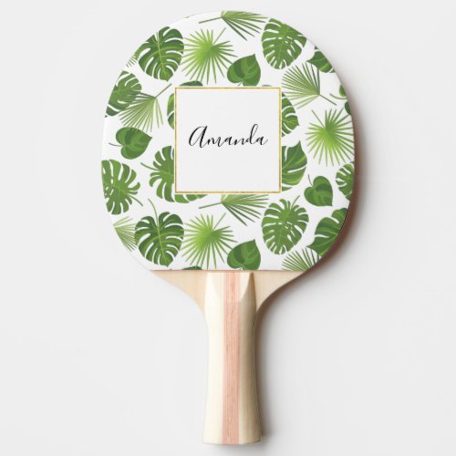 Stylish Green Tropical Leaves Pattern Ping Pong Paddle