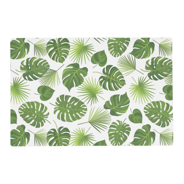 Stylish Green Tropical Leaves Pattern Placemat (Front)