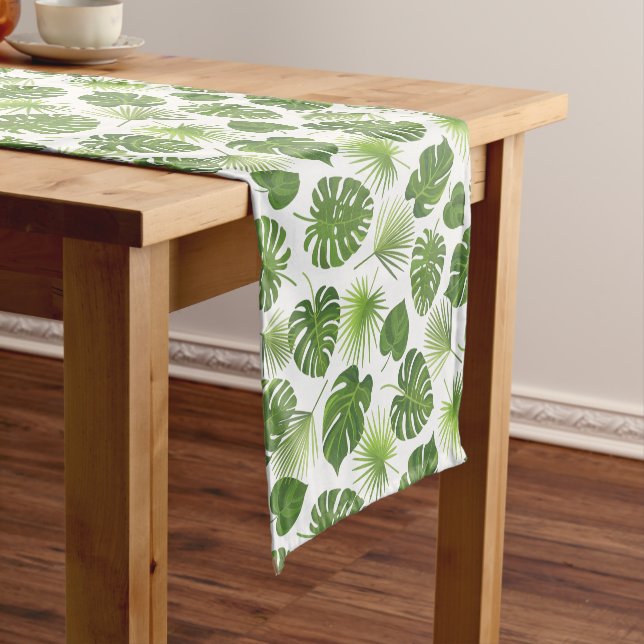 Stylish Green Tropical Leaves Pattern Short Table Runner (In Situ)