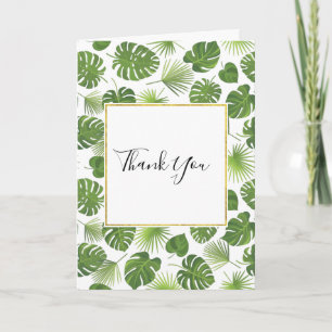 Stylish Green Tropical Leaves Pattern Thank You Card