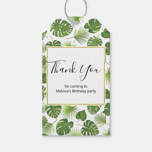 Stylish Green Tropical Leaves Pattern Thank You Gift Tags