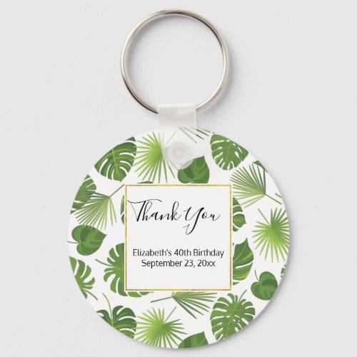 Stylish Green Tropical Leaves Pattern Thank You Keychain