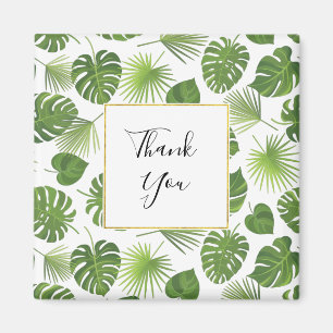 Stylish Green Tropical Leaves Pattern Thank You Magnet