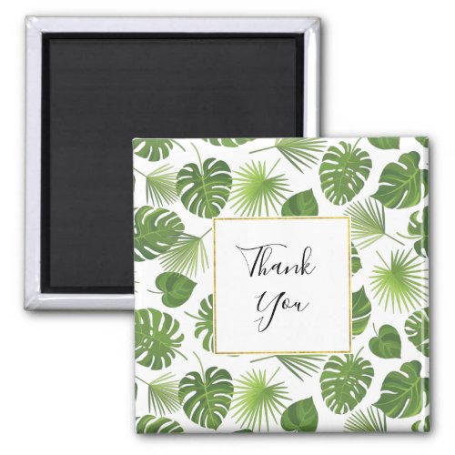 Stylish Green Tropical Leaves Pattern Thank You Magnet