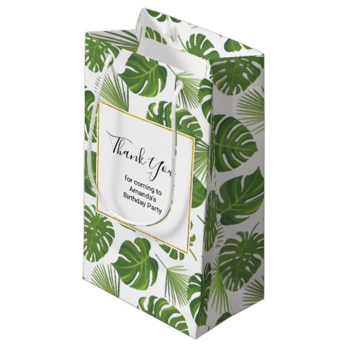 Stylish Green Tropical Leaves Pattern Thank You Small Gift Bag