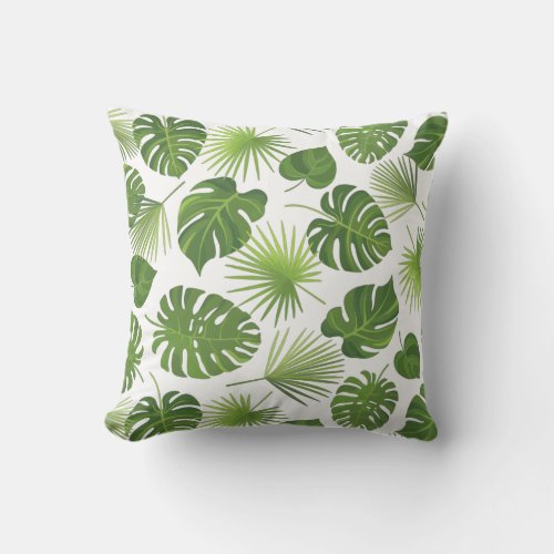 Stylish Green Tropical Leaves Pattern Throw Pillow