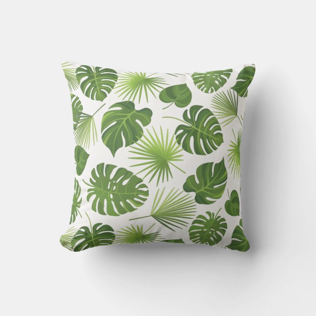 Stylish Green Tropical Leaves Pattern Throw Pillow (Front)