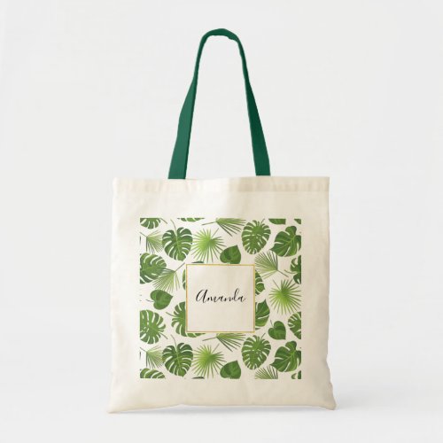 Stylish Green Tropical Leaves Pattern Tote Bag