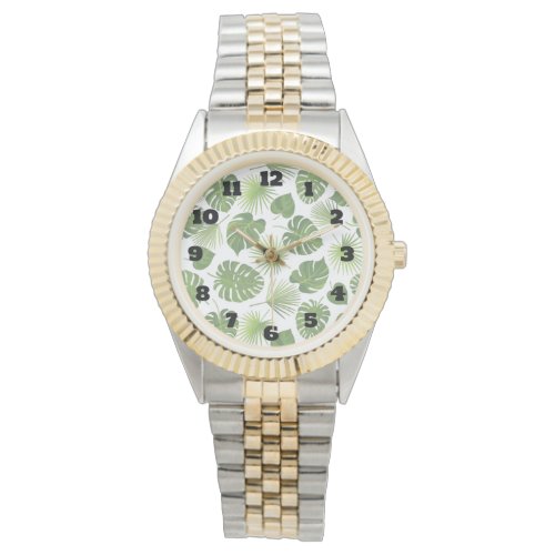 Stylish Green Tropical Leaves Pattern Watch