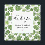 Stylish Green Tropical Leaves Pattern Wedding Magnet<br><div class="desc">Thank you magnet with a pretty pattern made up of green tropical leaves. Exotic and stylish design.
A white square with a faux gold foil border layered over top with your text inside.</div>