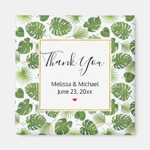 Stylish Green Tropical Leaves Pattern Wedding Magnet