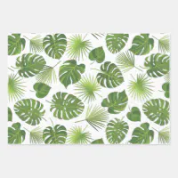 Tropical Green Leaves Pink Orange Flowers Wrapping Paper Sheets, Zazzle