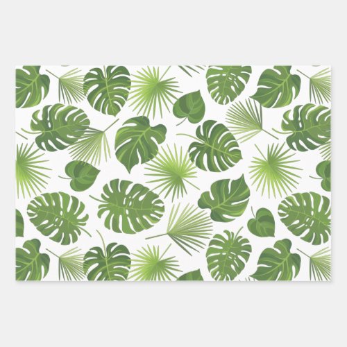 Stylish Green Tropical Leaves Pattern Wrapping Paper Sheets