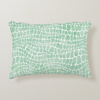 Stylish Green Watercolor Crocodile Skin Pattern Accent Pillow