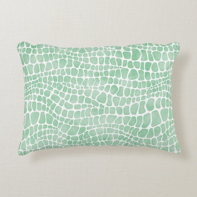 Stylish Green Watercolor Crocodile Skin Pattern Accent Pillow (Front)
