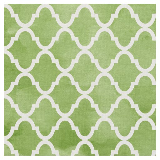 Stylish Green Watercolor Design Quatrefoil Pattern Fabric
