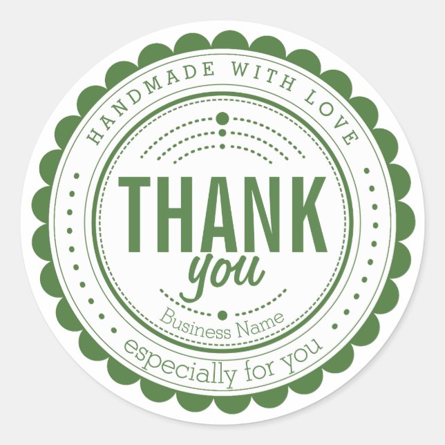 Stylish Green White Handmade Thank You Sticker (Front)