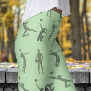 Stylish Green Womens Volleyball Pattern Leggings