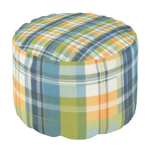 Stylish Green Yellow Checked Pattern Tartan Plaid Pouf