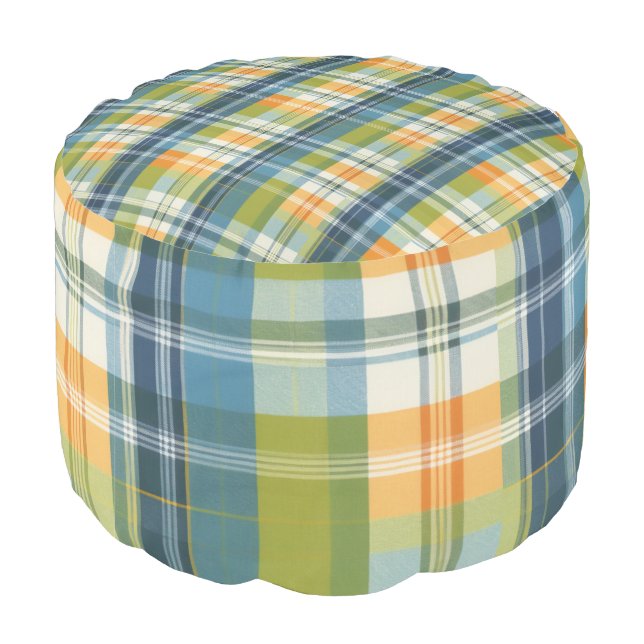 Stylish Green Yellow Checked Pattern Tartan Plaid Pouf (Angled Back)
