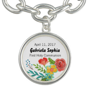Stylish Green & Yellow First Holy Communion Floral Charm Bracelet