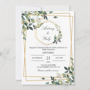 stylish Greenery Botanical Foliage Wedding Invitation