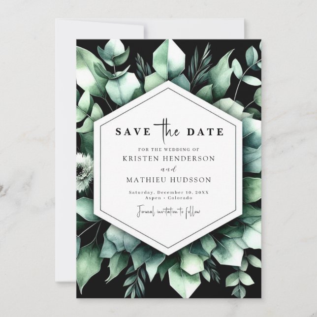 Stylish Greenery Eucalyptus Digital Wedding Save The Date (Front)
