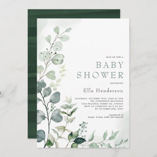 Stylish Greenery Eucalyptus Garden Baby Shower Invitation