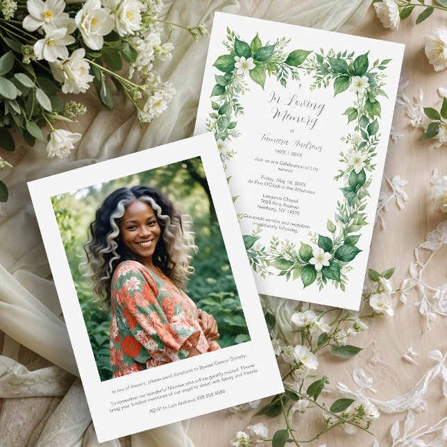 Stylish Greenery Frame Photo Funeral Invitation (Stylish Greenery Frame Photo Funeral Invitation.)