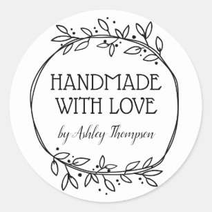 Stylish Greenery Handmade With Love Name Classic Round Sticker