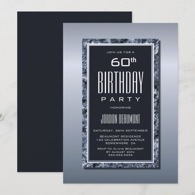 Stylish Grey 60th Birthday Party Invitation (Front/Back)
