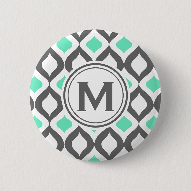Stylish Grey and Mint Ogee Pattern Pinback Button (Front)