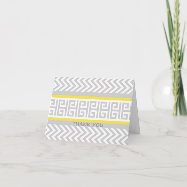 Stylish Grey and Yellow Chevron Thank You Notes (Front)
