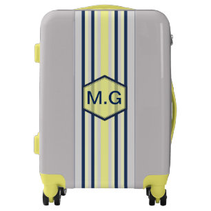 Stylish Grey and Yellow Stripes Monogram Luggage