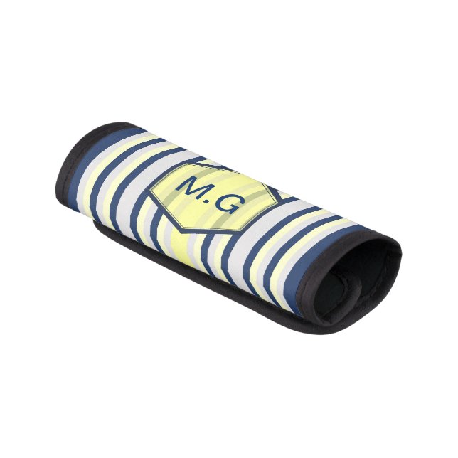 Stylish Grey and Yellow Stripes Monogram Luggage Handle Wrap (Angled)