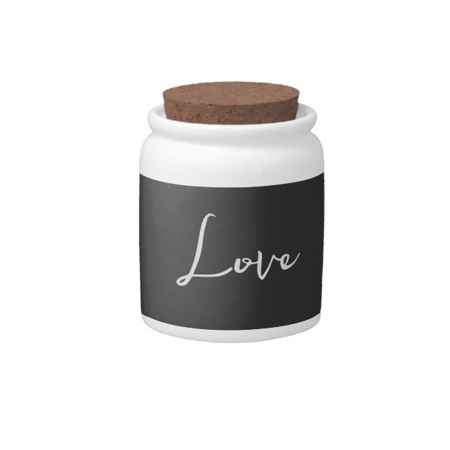 Stylish Grey Background Love Wedding Candy Jar (Front)